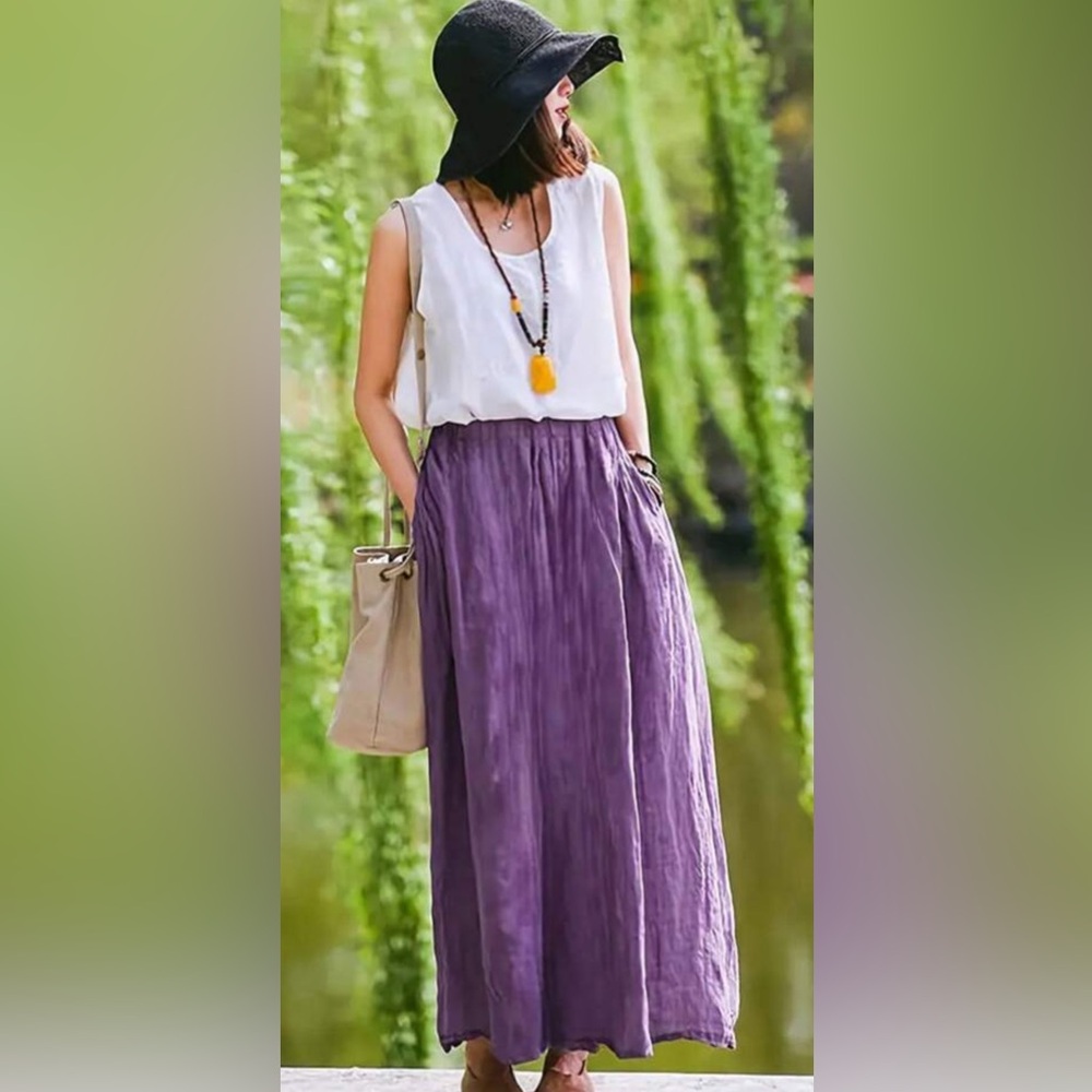 Purple crêpe skirt with pockets, size XL - Picture 5 of 7